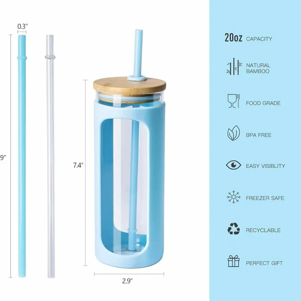 Kodrine NWOT Glass Food Grade Silicone Sleeve 24oz Water Bottle Bamboo Lid Straw